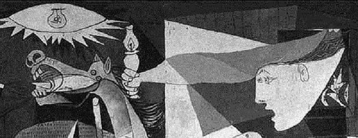 Guernica elinde ışık olan kadın detayı