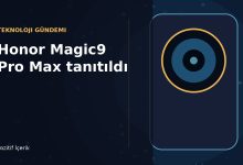Honor Magic9 Pro Max için lacivert ve bakır tonlarda kamera merceği tasvirli yatay kapak görseli