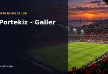 Lizbon’da Portekiz-Galler UEFA Uluslar Ligi maçı öncesinde ışıklar altındaki futbol sahası