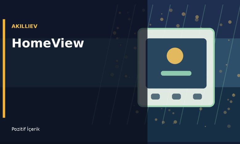 Apple HomeView cihazini akilli ev ekraninda gosteren yatay editoriyel gorsel