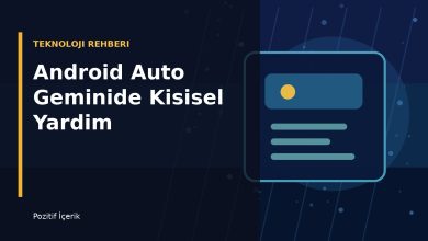 Android Auto ekraninda Gemini Personal Intelligence ozelligini anlatan soyut arac ici teknoloji gorseli
