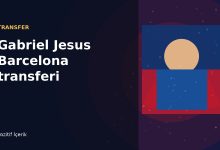 Gabriel Jesus Barcelona transferini anlatan mavi ve bordo futbol illüstrasyonu