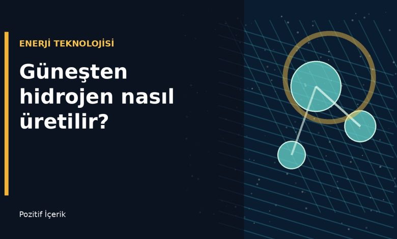 Güneş panelleri, hidrojen molekülü ve su ayrıştırmayı anlatan illüstrasyon