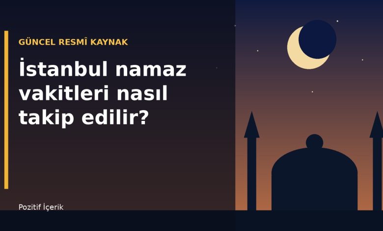 İstanbul silüeti, hilal ve İstanbul namaz vakitleri rehberi başlığı bulunan yatay görsel